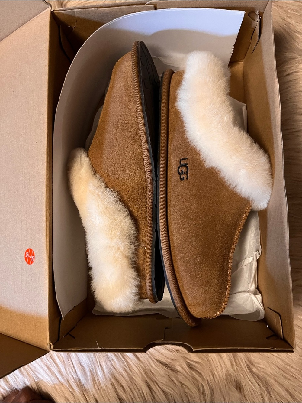 UGG Chestnut and Cream Slip-On Shearling Clog